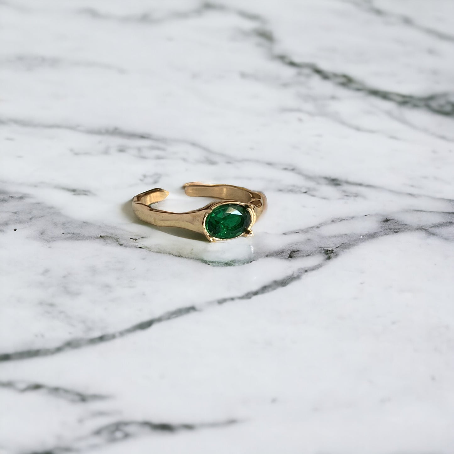 Emerald Green CZ Adjustable Ring