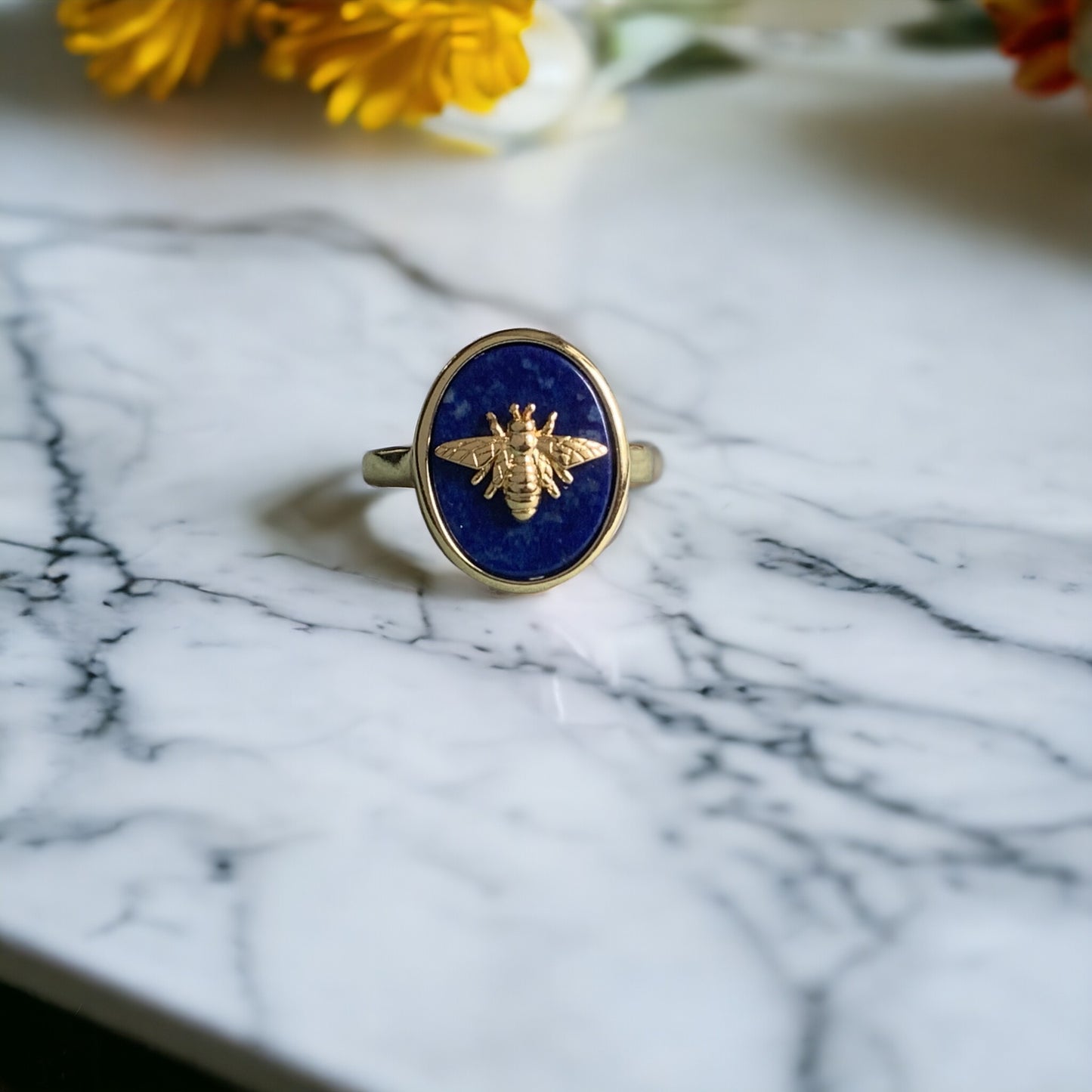 Lapis Lazuli Bumble Bee Signet Ring