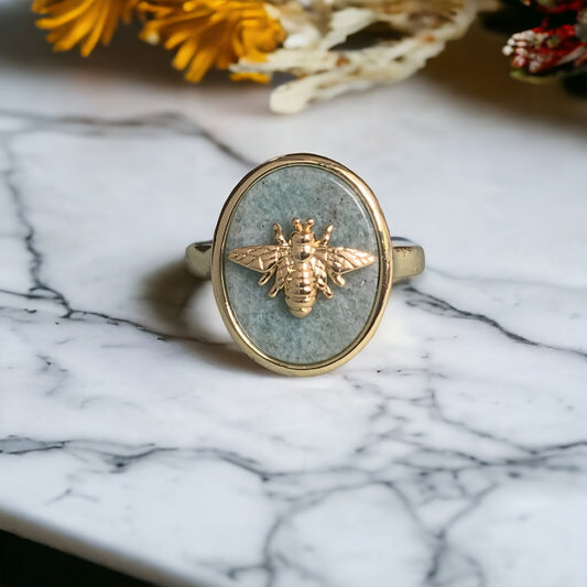 Natural Aventurine Bee Signet Ring