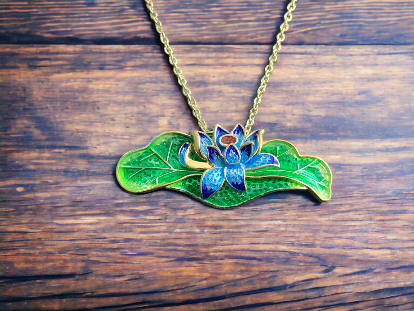 Cloisonne Lotus Flower Floral Statement Pendant
