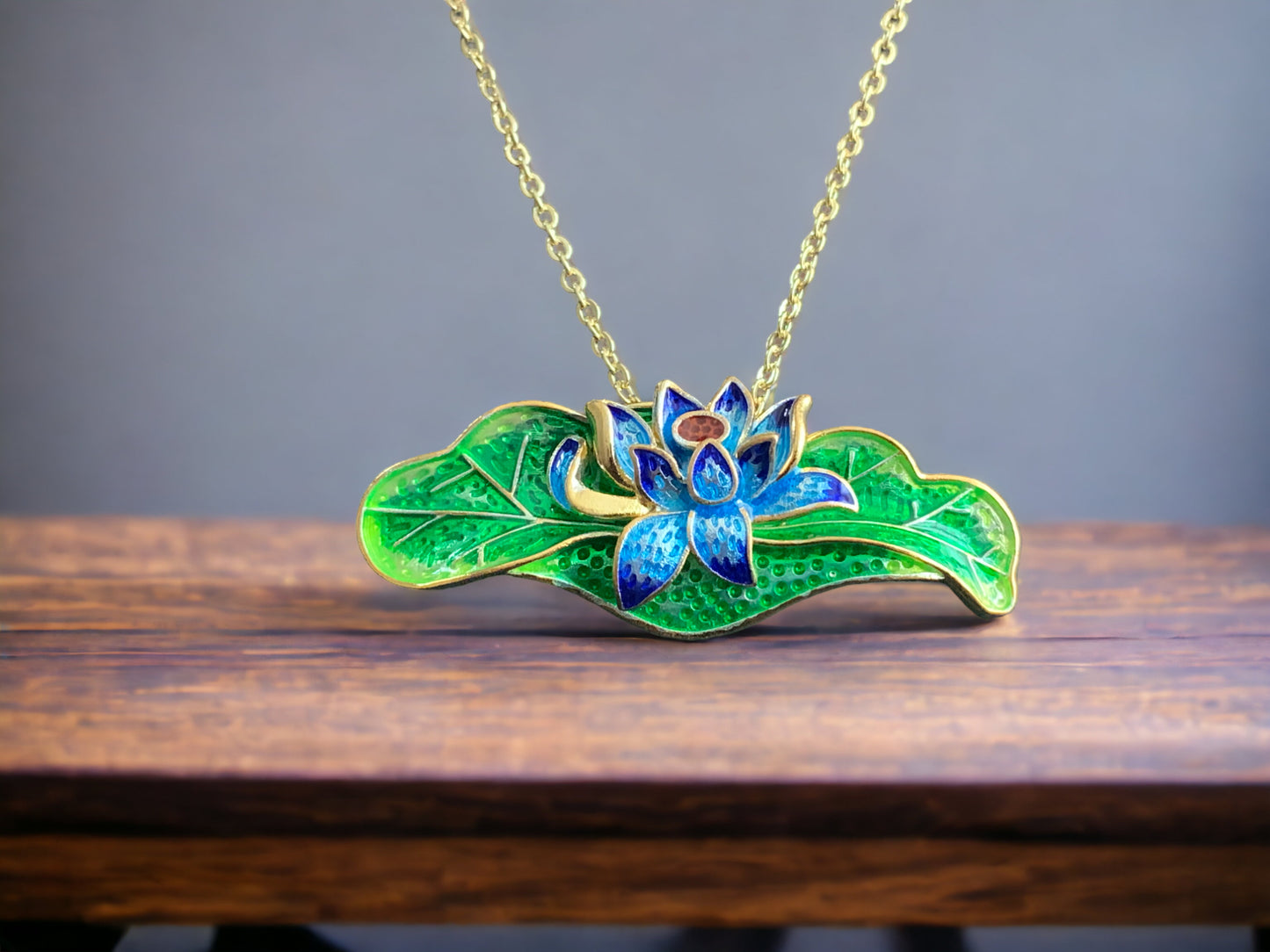 Cloisonne Lotus Flower Floral Statement Pendant
