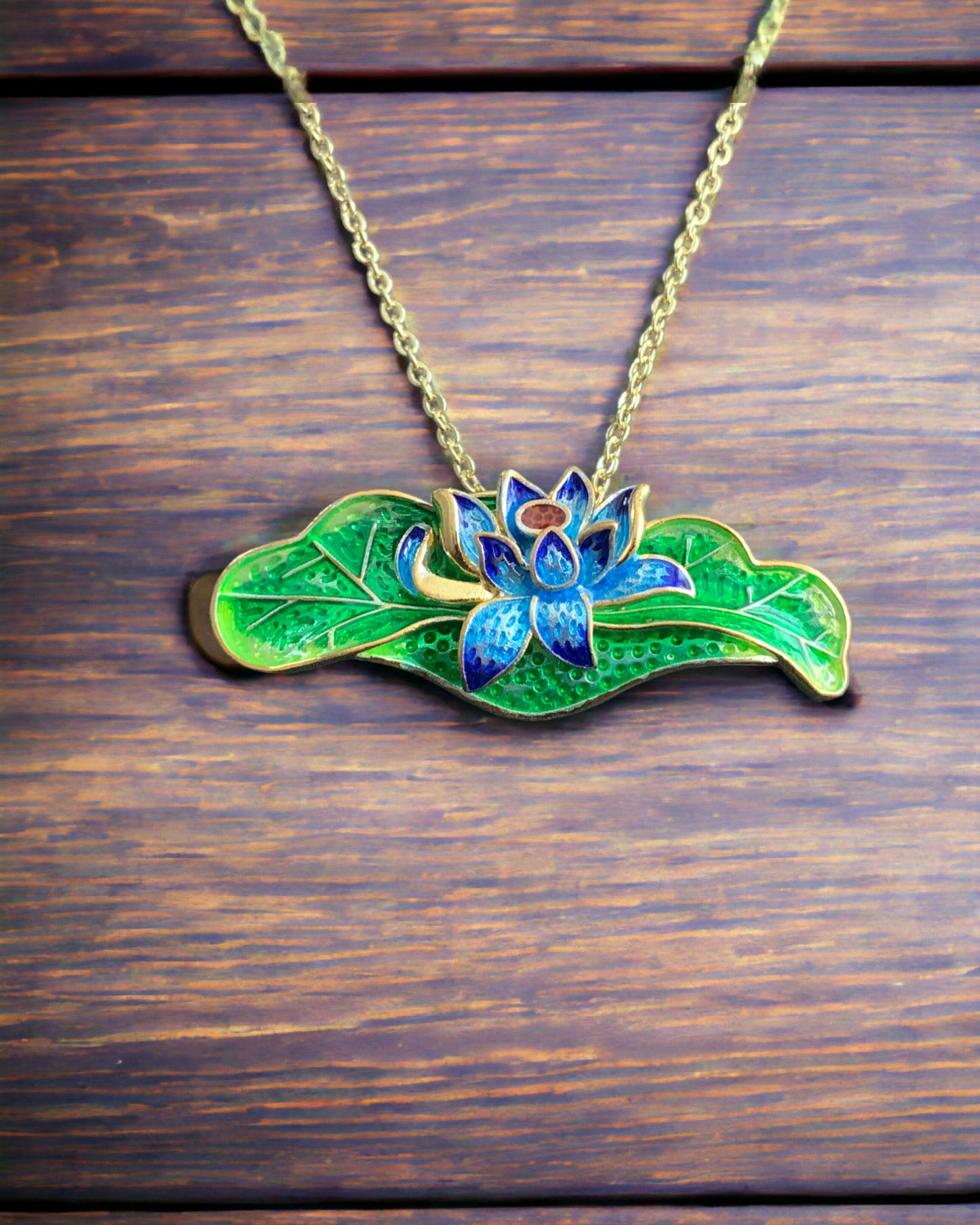 Cloisonne Lotus Flower Floral Statement Pendant