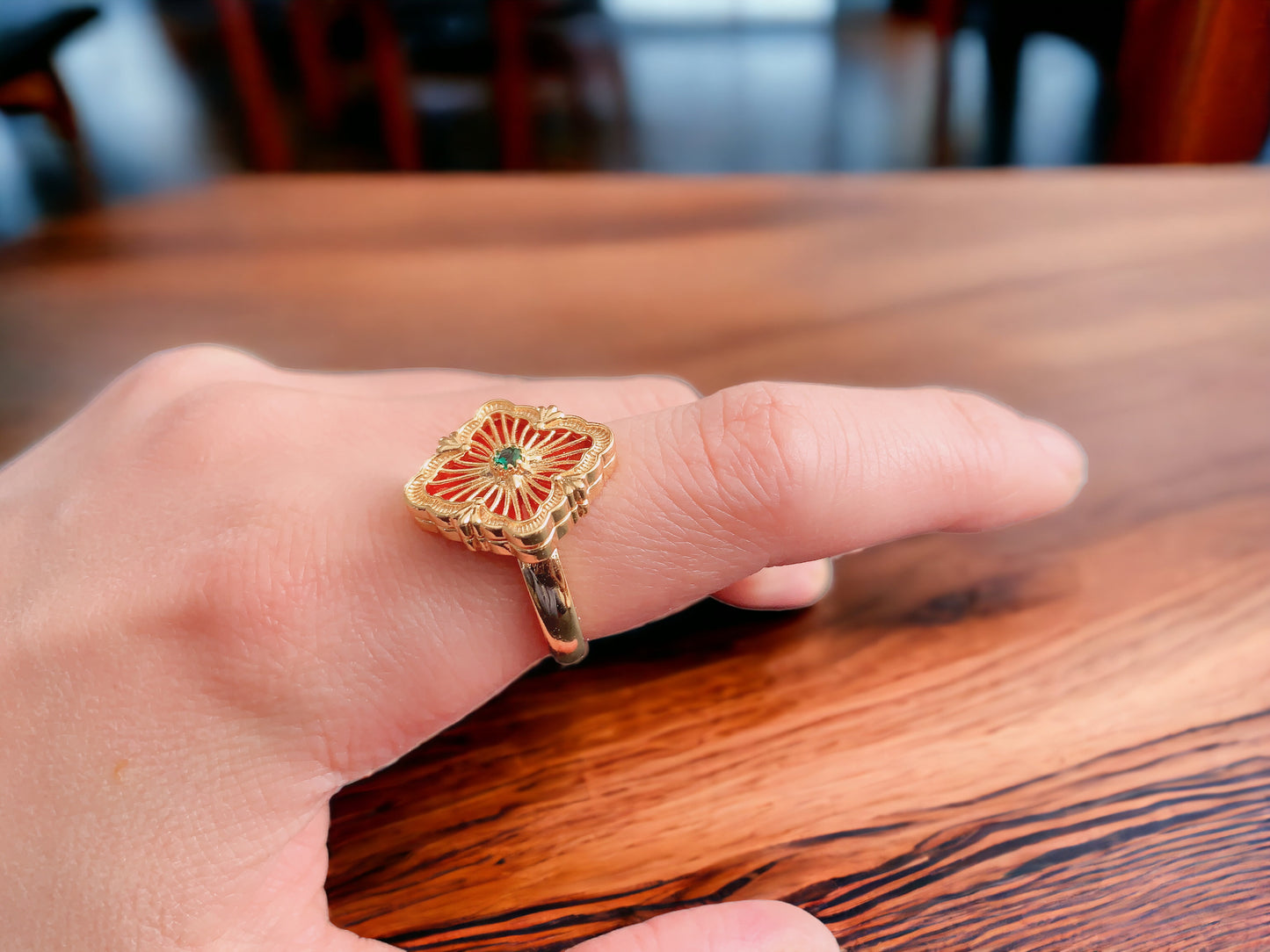 Floral Red Statement Ring