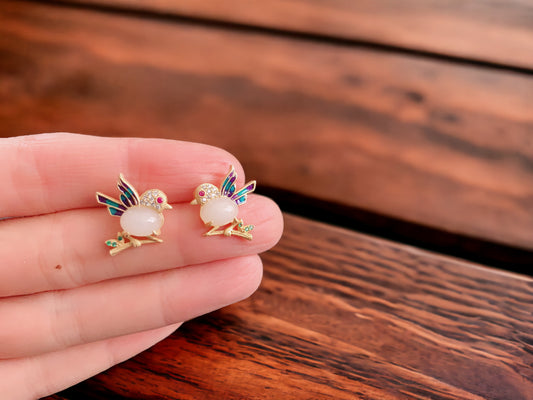 Magpie Enamel Stud Earrings