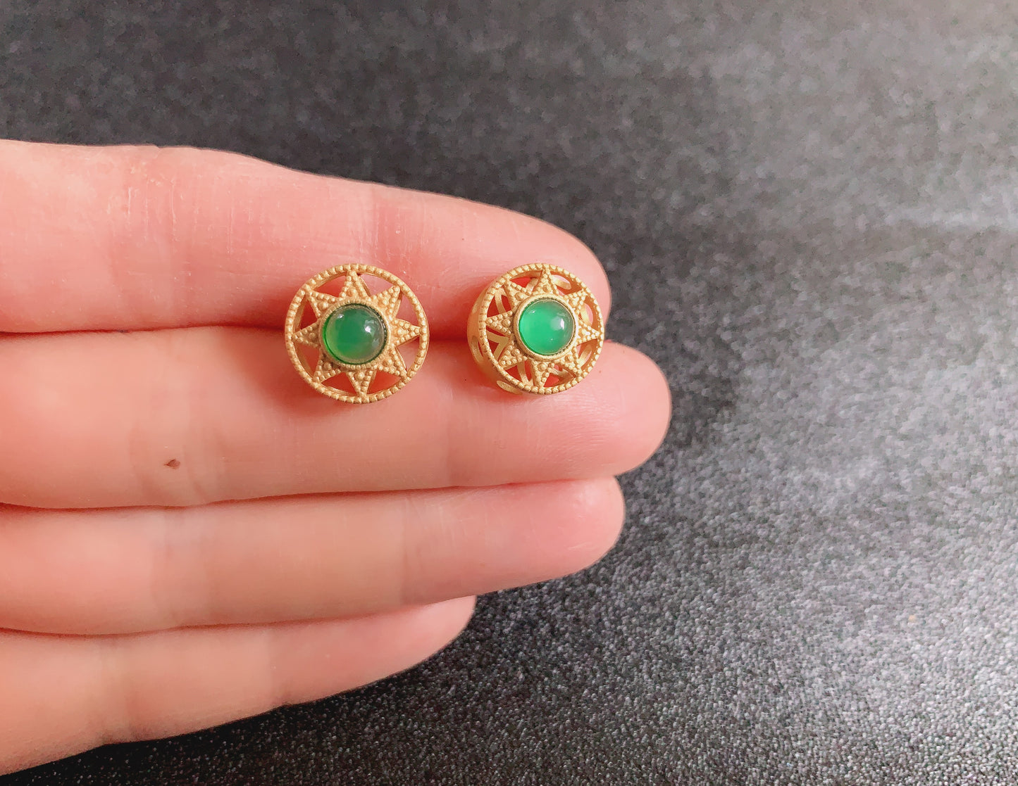 Octagram Chrysoprase Stud Earrings