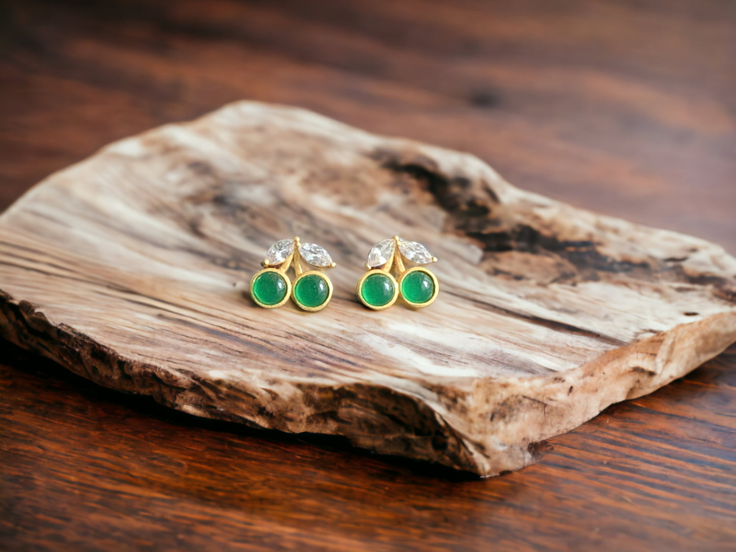 Dainty Green Cherry Stud Earrings
