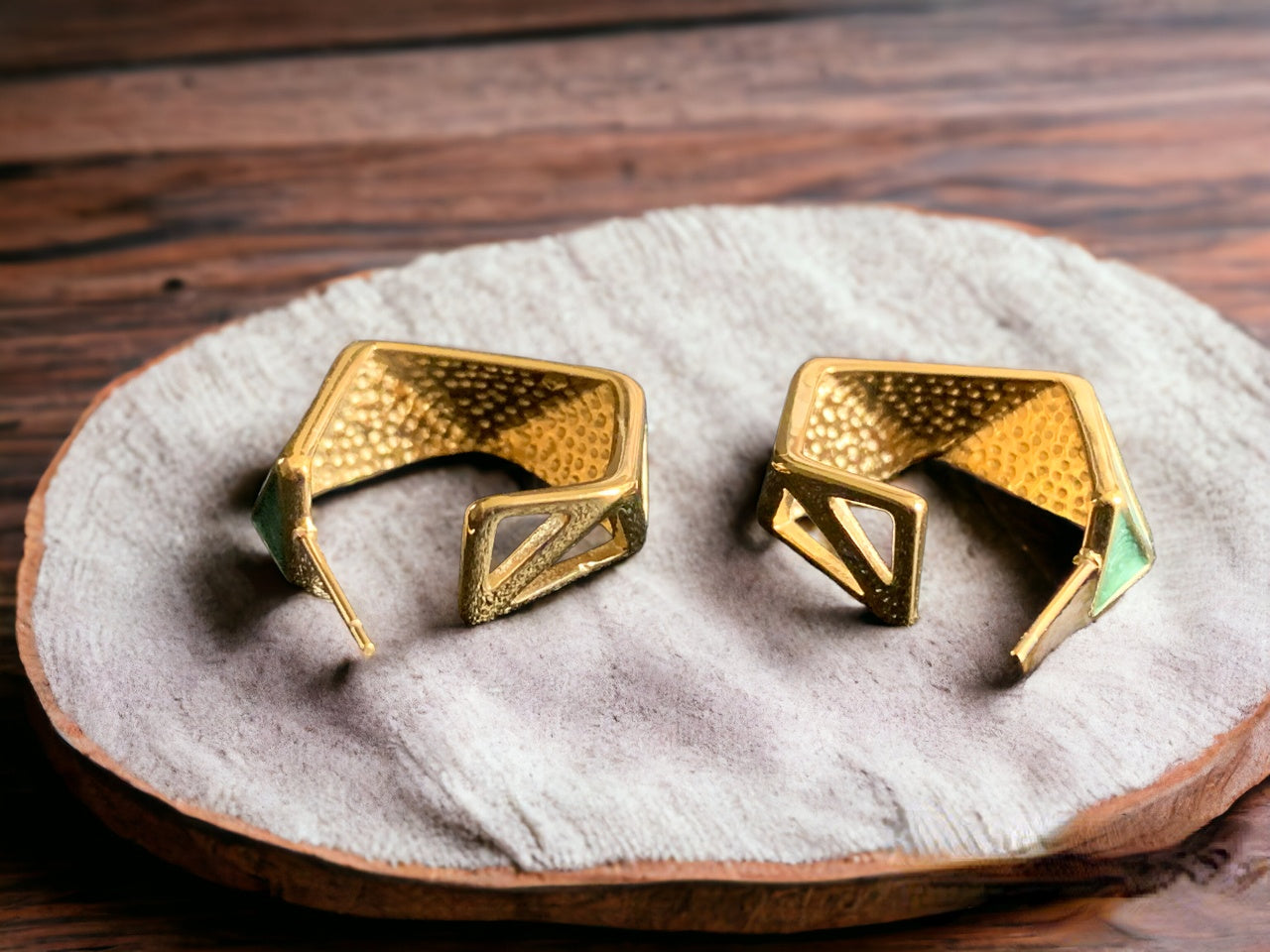 Geometric Green Enamel Stud Earrings