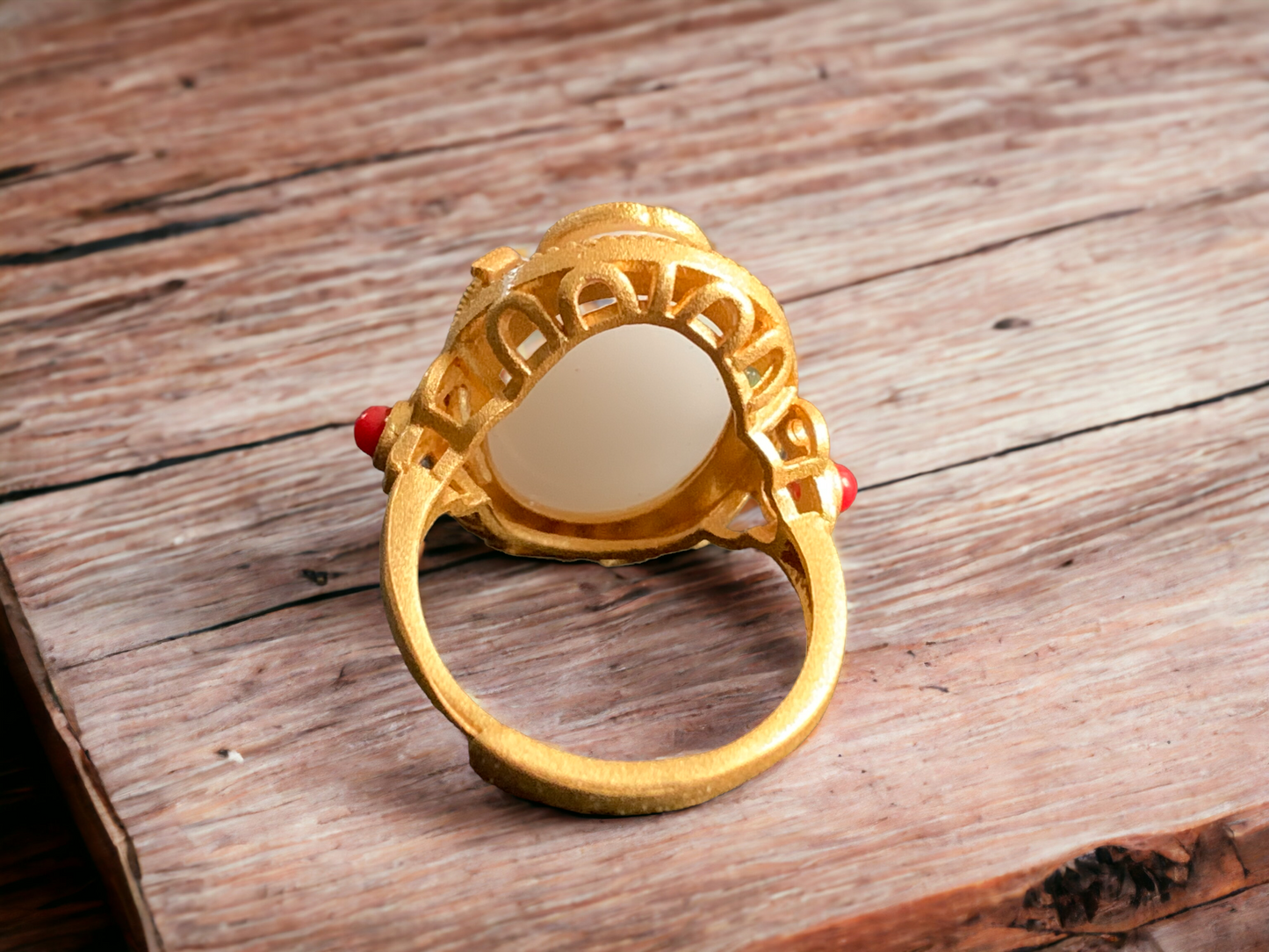 Vintage Design Cloisonne Red Agate Statement Ring