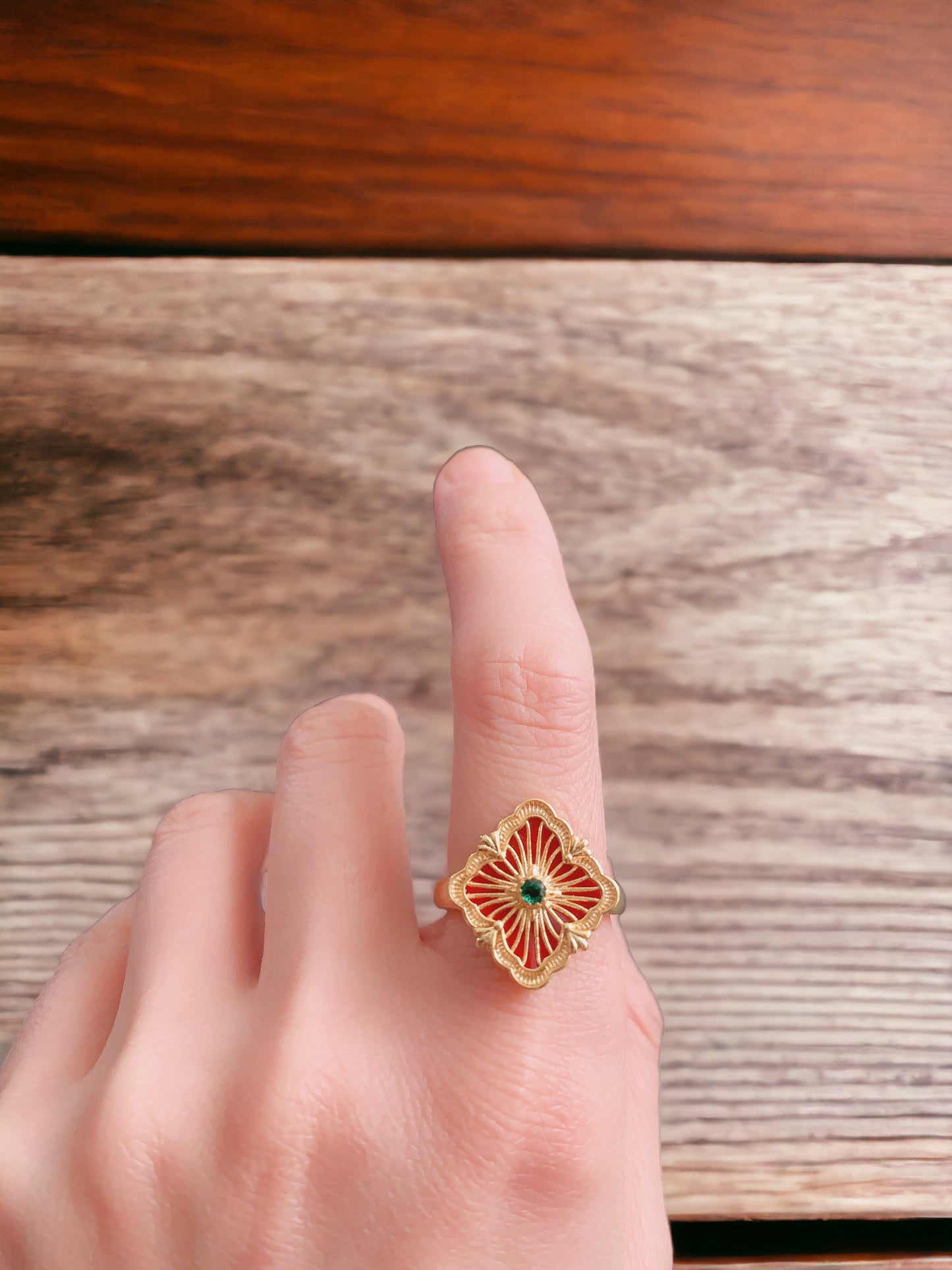 Floral Red Statement Ring