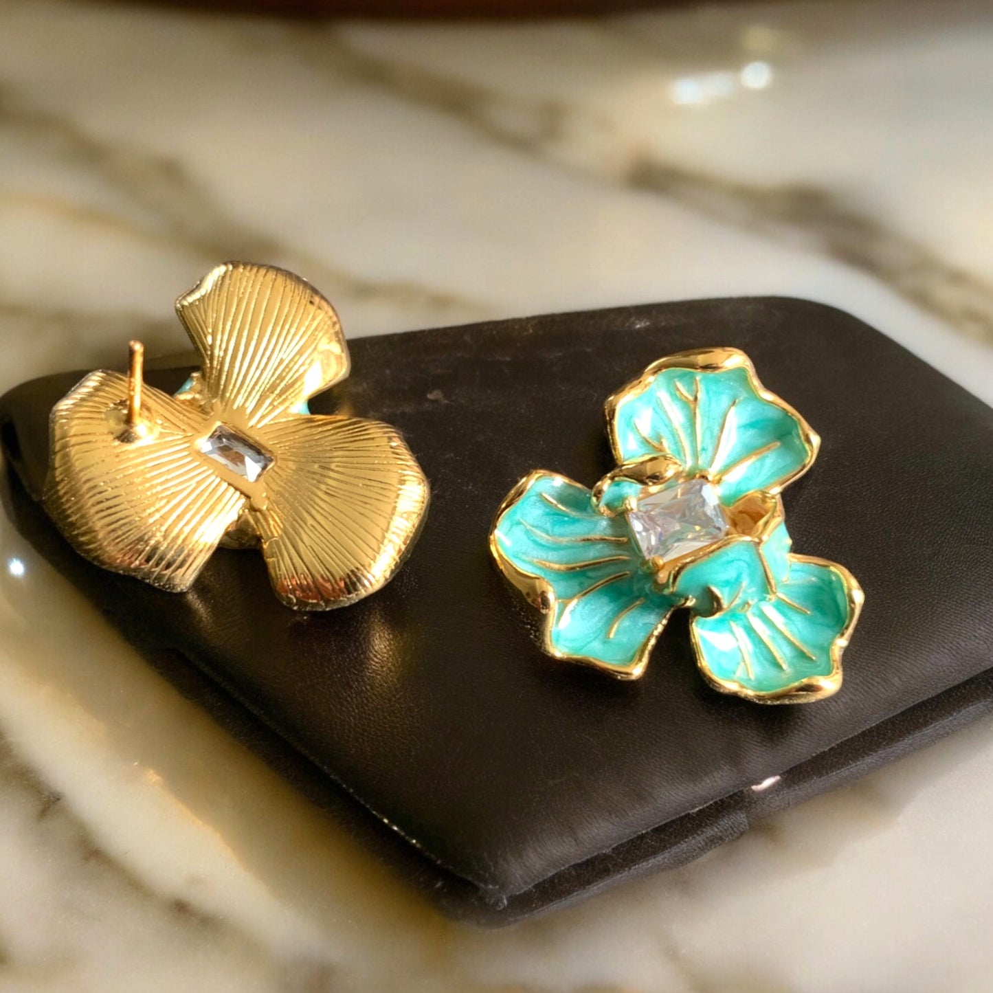 Iris Flower Enamel Statement Earrings
