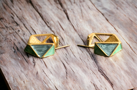 Geometric Green Enamel Stud Earrings
