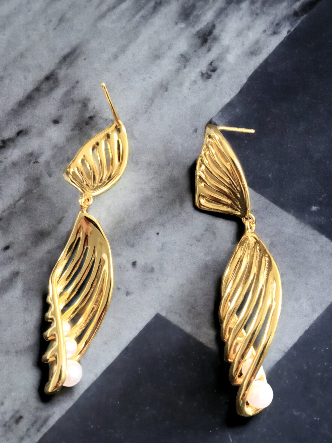 Leaf Drop Floral Statement Earrings