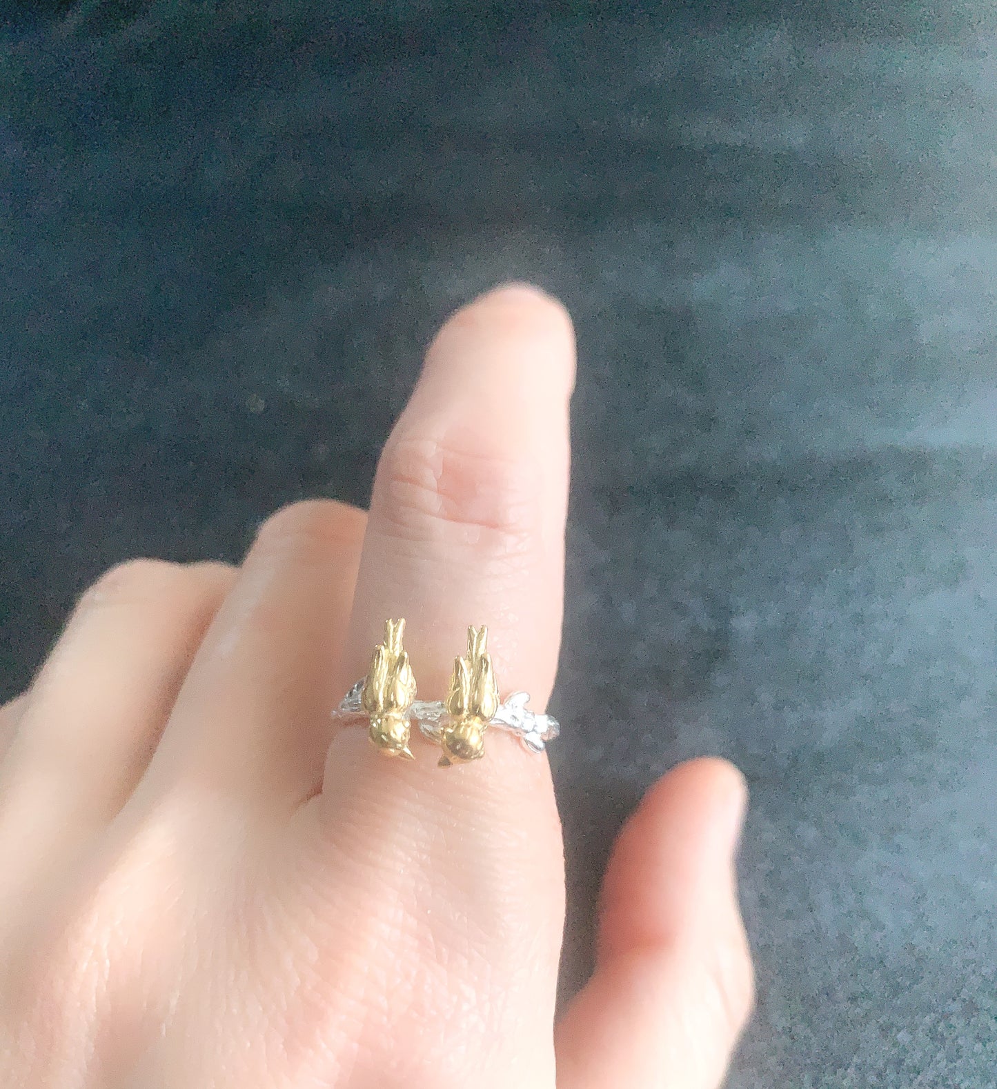 Two Birds on Branch Silver Ring