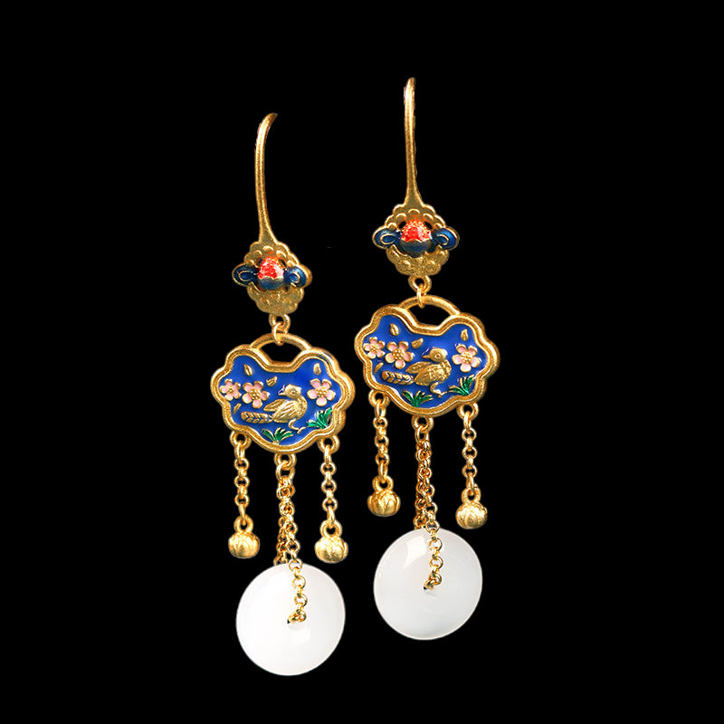 Bird & Flowers Tassel Drop Earrings