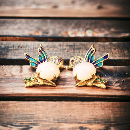 Magpie Enamel Stud Earrings