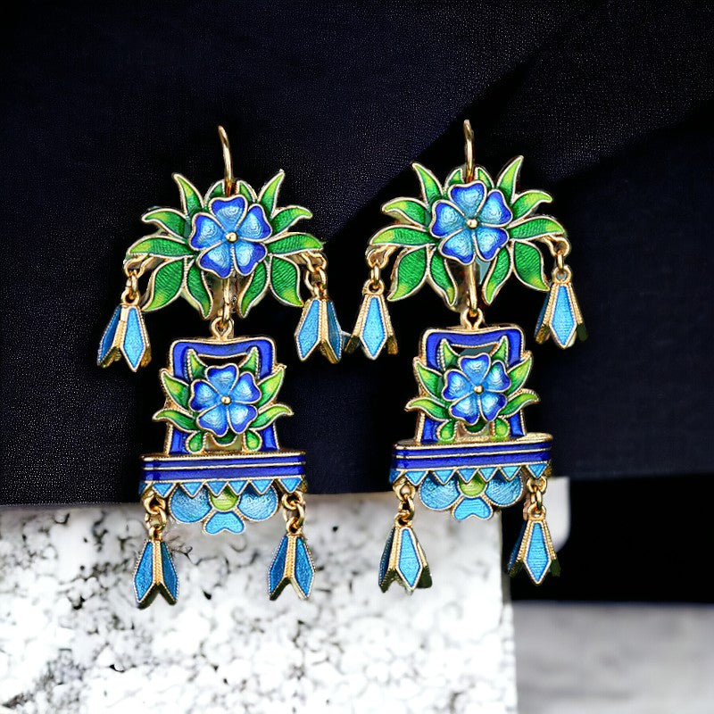Cloisonne Enamel Ancient Palace Inspired Vintage Design Earrings