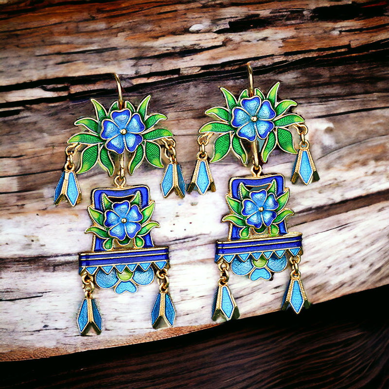 Cloisonne Enamel Ancient Palace Inspired Vintage Design Earrings