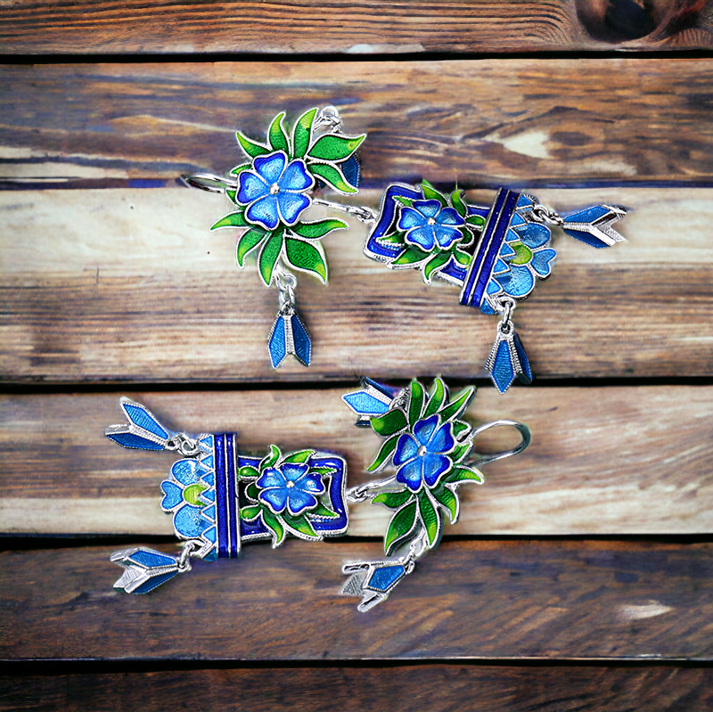 Cloisonne Enamel Ancient Palace Inspired Vintage Design Earrings