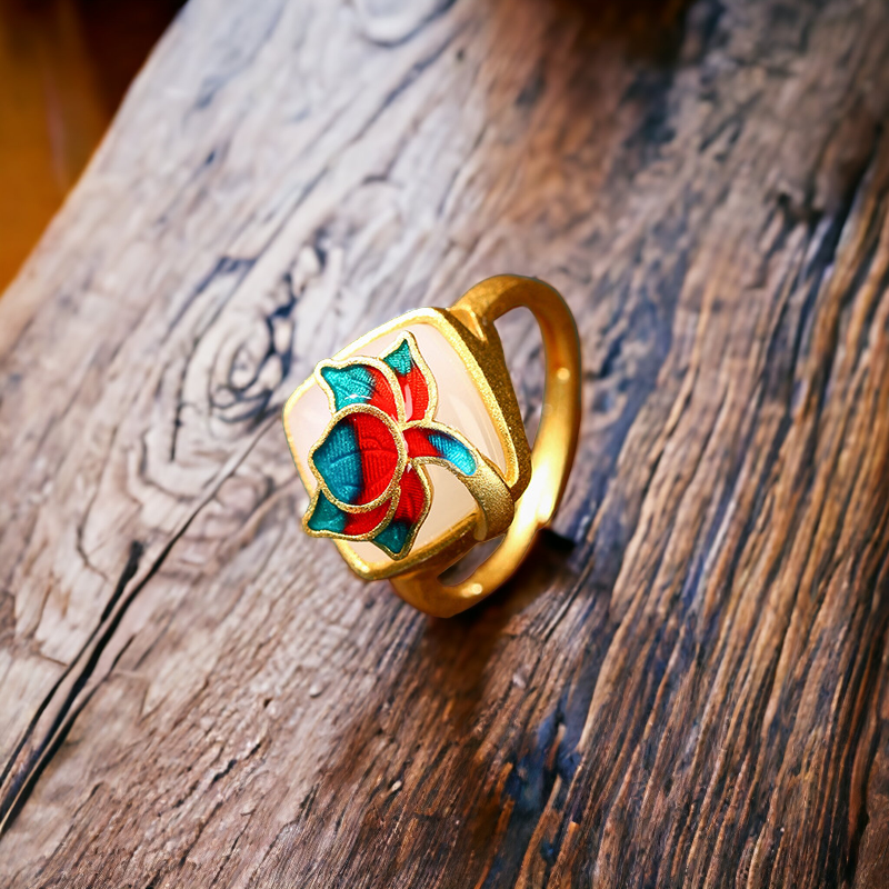 Lotus Flower Enamel Statement Ring
