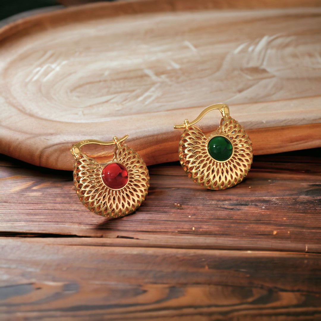 Two Stone Huggie Hoop Statement Earrings