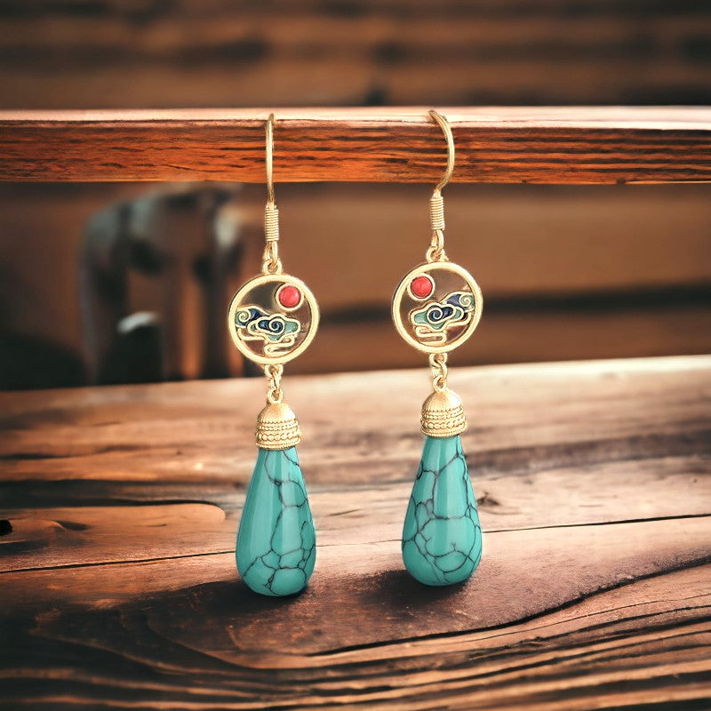 Turquoise Vitreous Enamel Drop Earrings