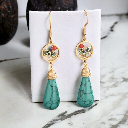 Turquoise Vitreous Enamel Drop Earrings