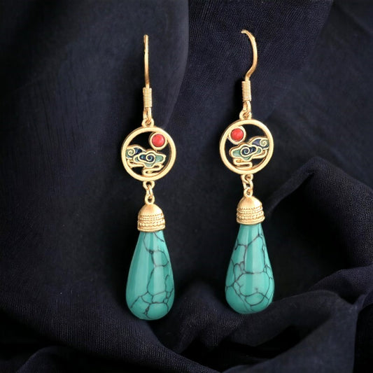 Turquoise Vitreous Enamel Drop Earrings
