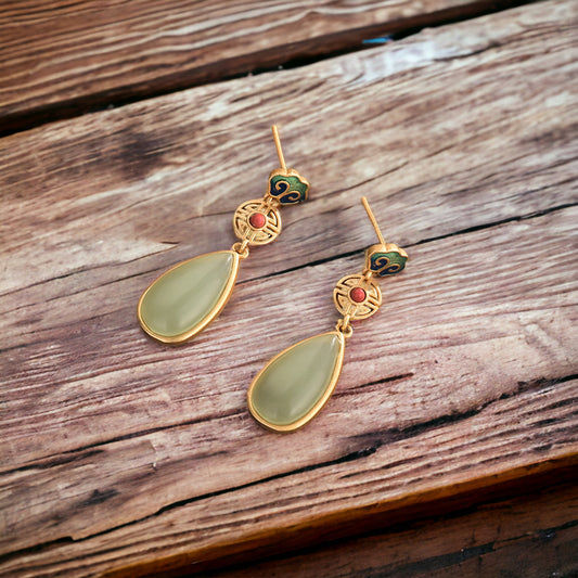 Vitreous Enamel South Red Agate Earrings