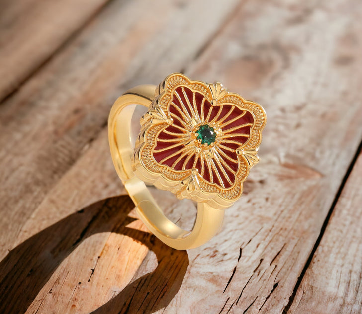 Floral Red Statement Ring