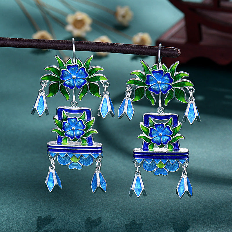 Cloisonne Enamel Ancient Palace Inspired Vintage Design Earrings