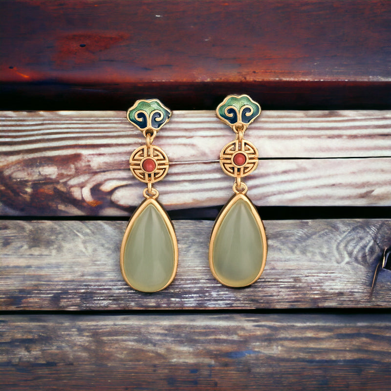 Vitreous Enamel South Red Agate Earrings