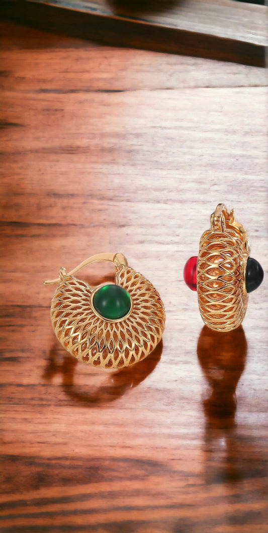 Two Stone Huggie Hoop Statement Earrings