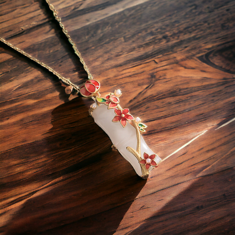 Lotus Flower Bamboo Shape Necklace