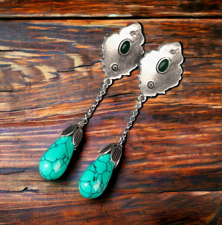 Cloisonne Chrysoprase Turquoise Drop Earrings