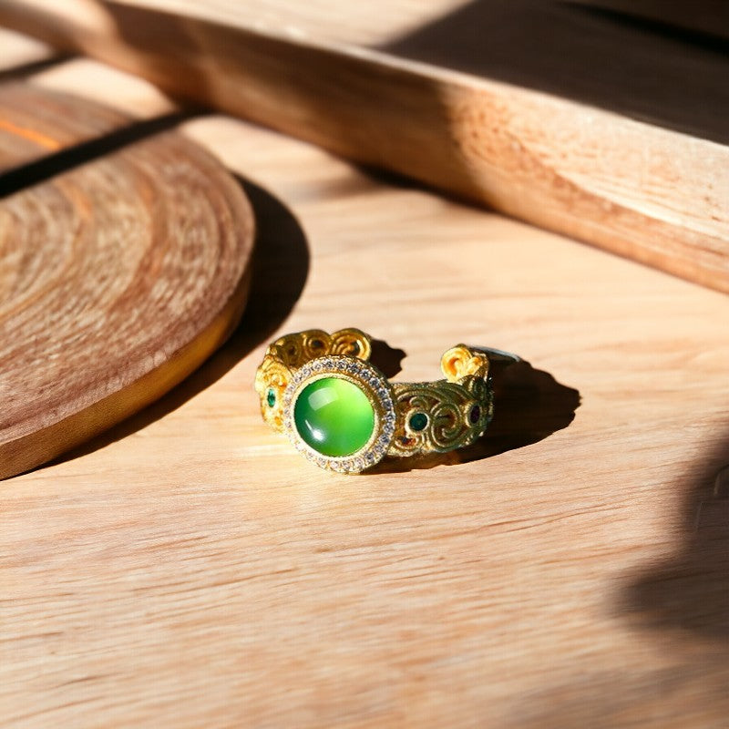 Chrysoprase Braided Design Open Band Ring