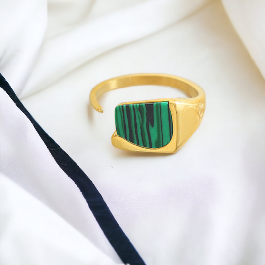 Green Square Signet Open Ring