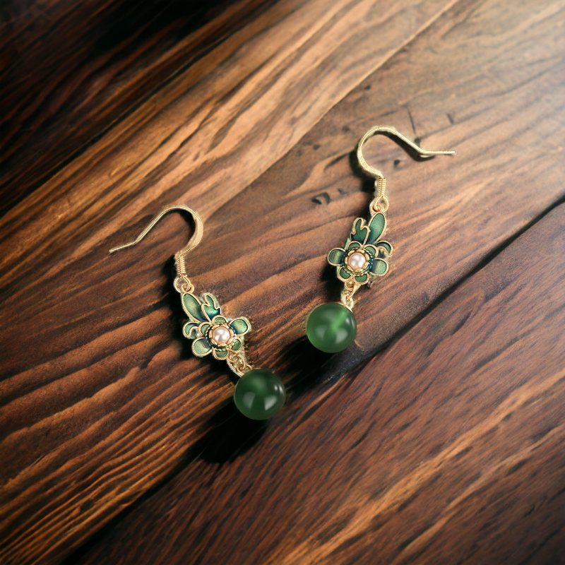 Chrysoprase Vitreous Enamel Floral Earrings