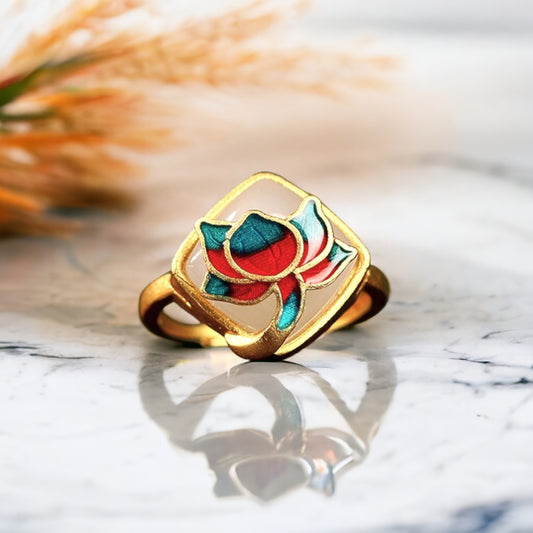 Lotus Flower Enamel Statement Ring