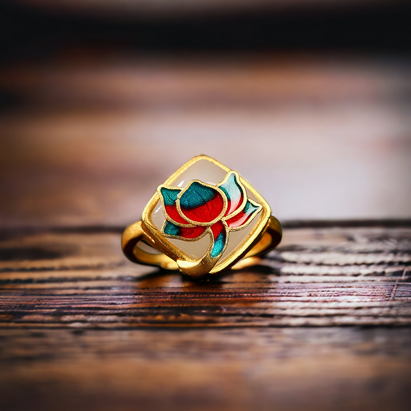Lotus Flower Enamel Statement Ring