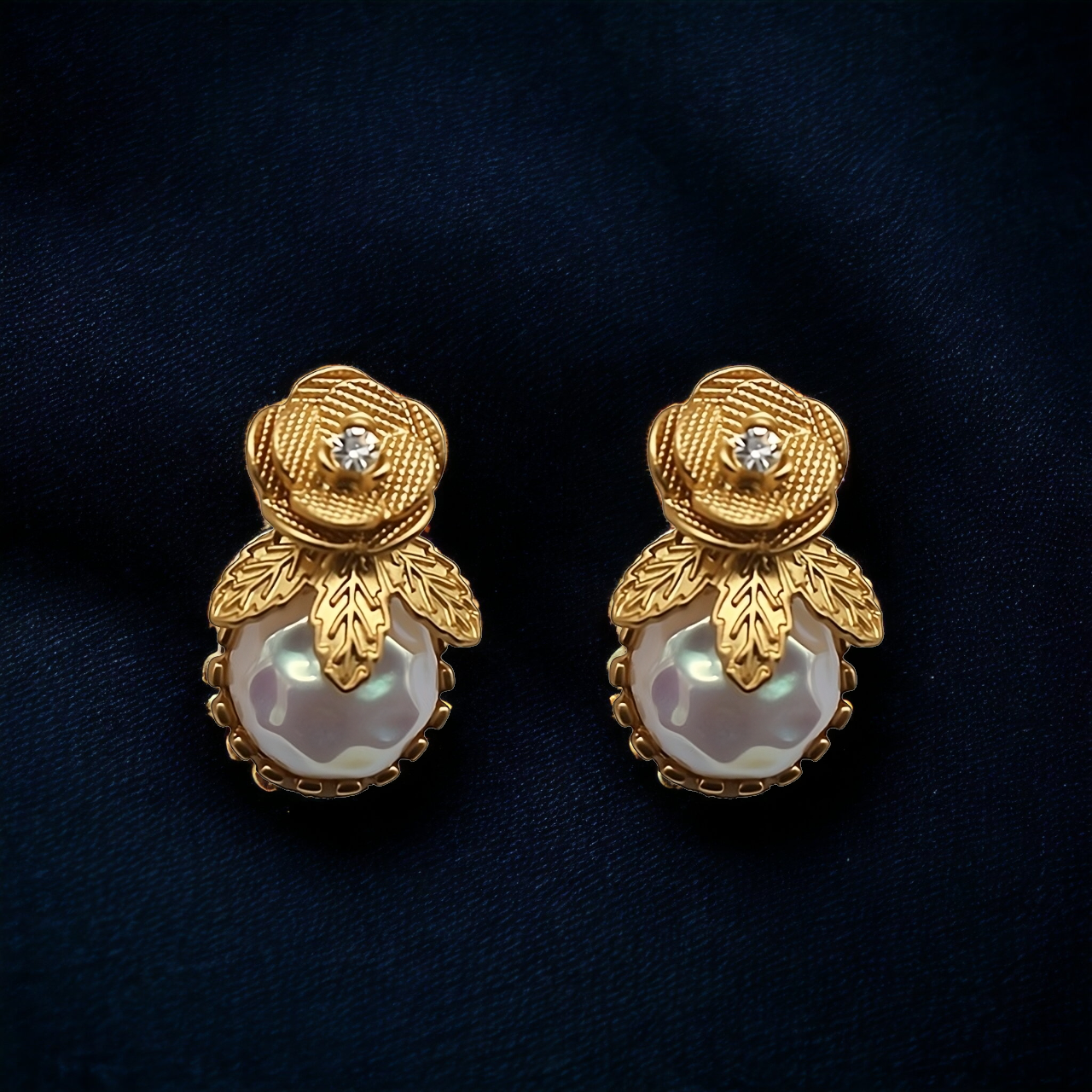 Floral Simulated Baroque Pearl Earrings