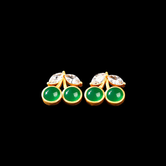 Dainty Green Cherry Stud Earrings