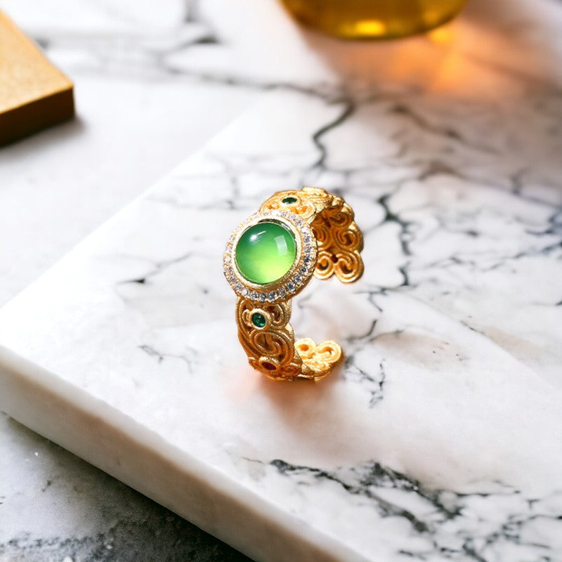 Chrysoprase Braided Design Open Band Ring