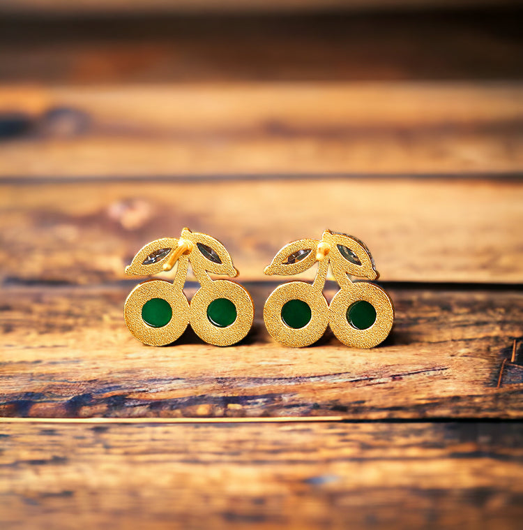 Dainty Green Cherry Stud Earrings