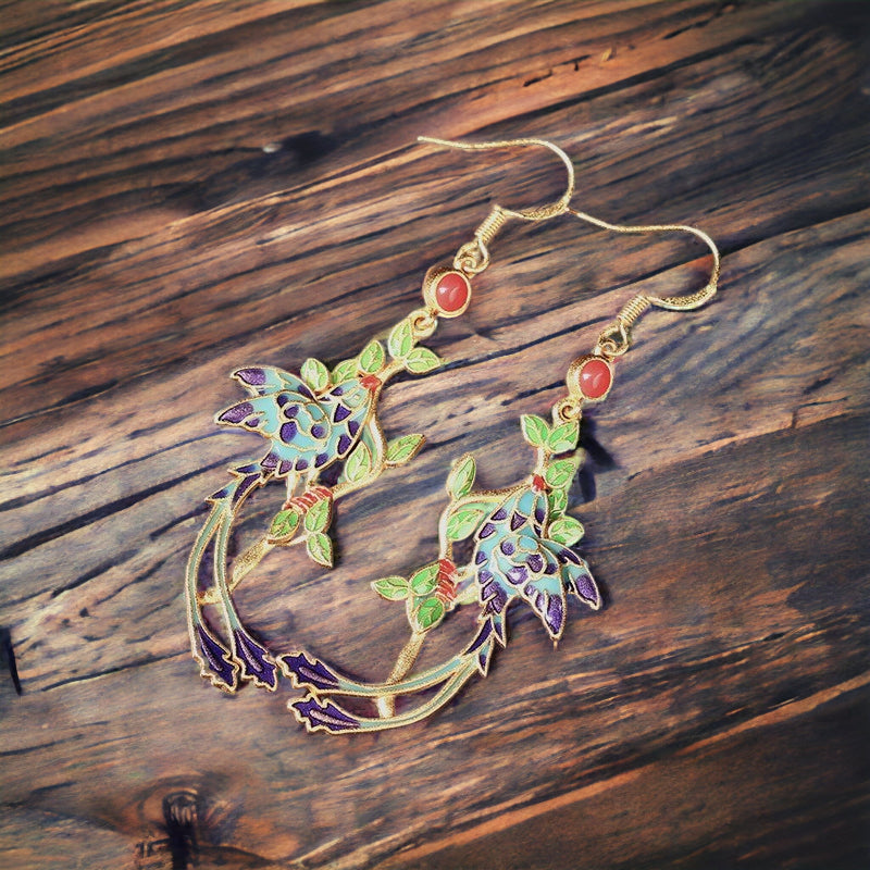 Enamel Phoenix Statement Earrings