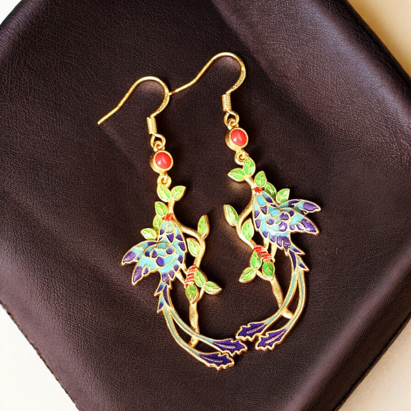 Enamel Phoenix Statement Earrings