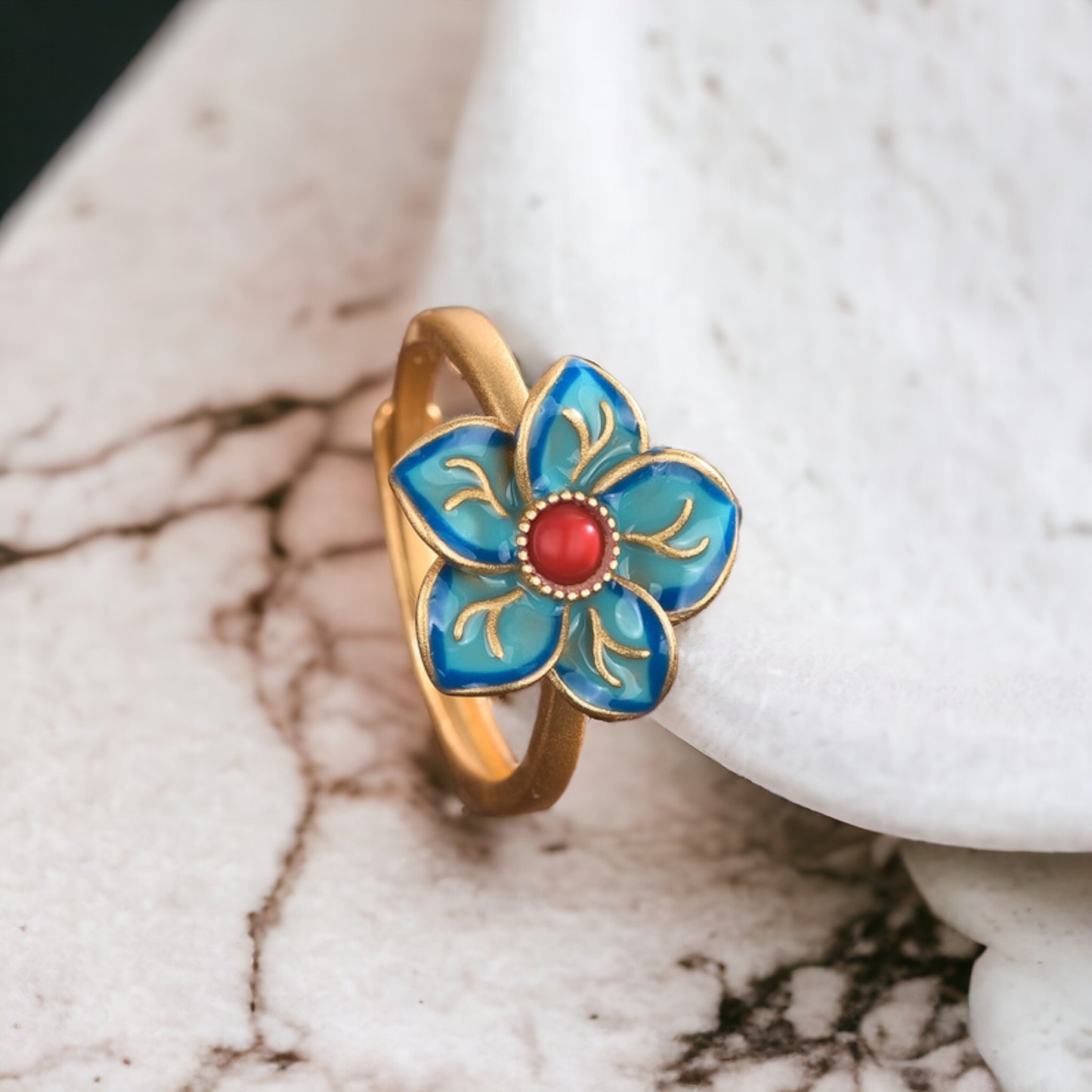 Vintage Style Cloisonne Flower Ring