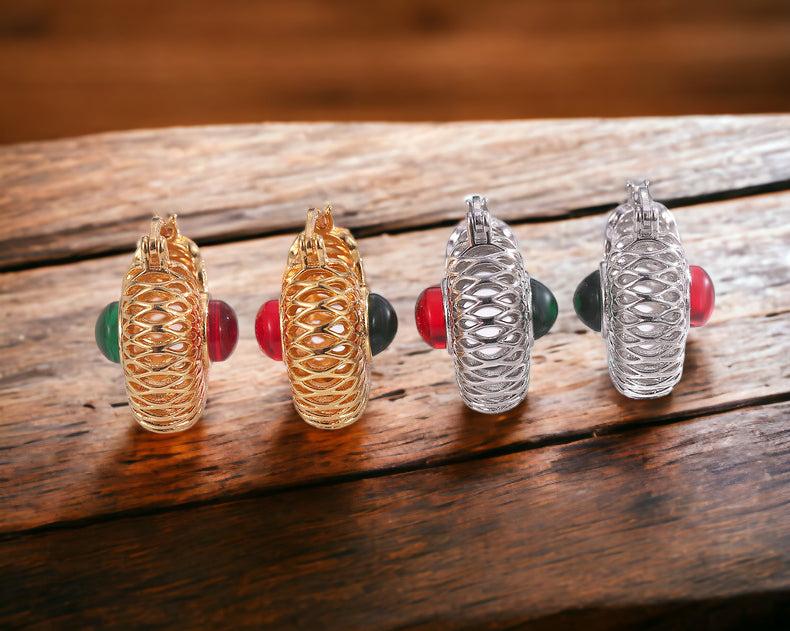 Two Stone Huggie Hoop Statement Earrings