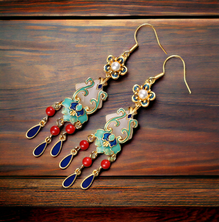 Cloisonne Tassel Drop Earrings