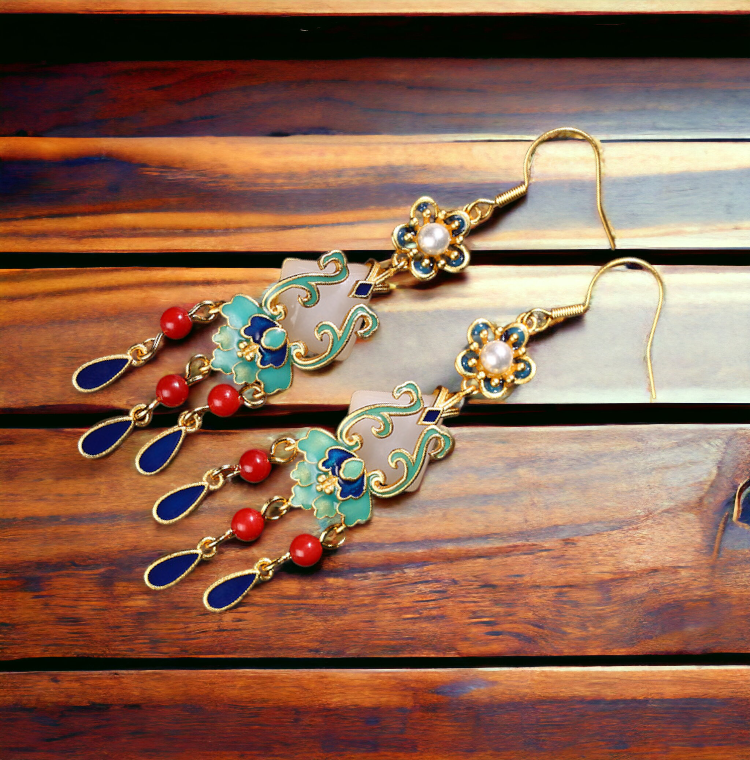 Cloisonne Tassel Drop Earrings