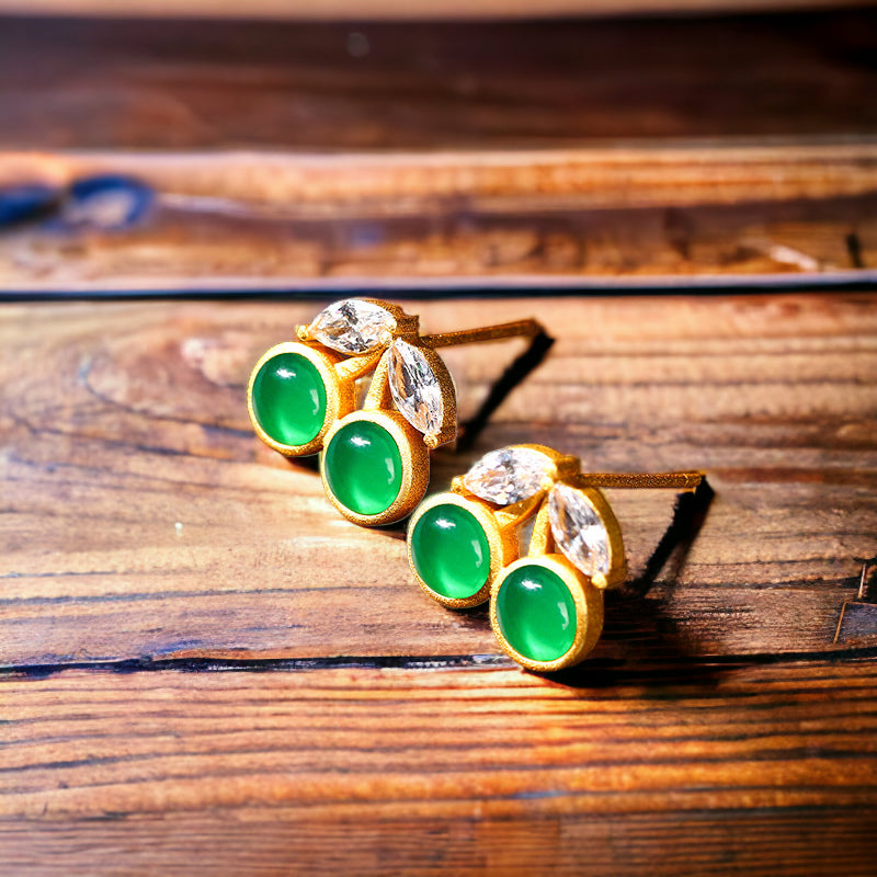 Dainty Green Cherry Stud Earrings